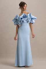 Allie | Powder Blue Puff Bardot Maxi Dress