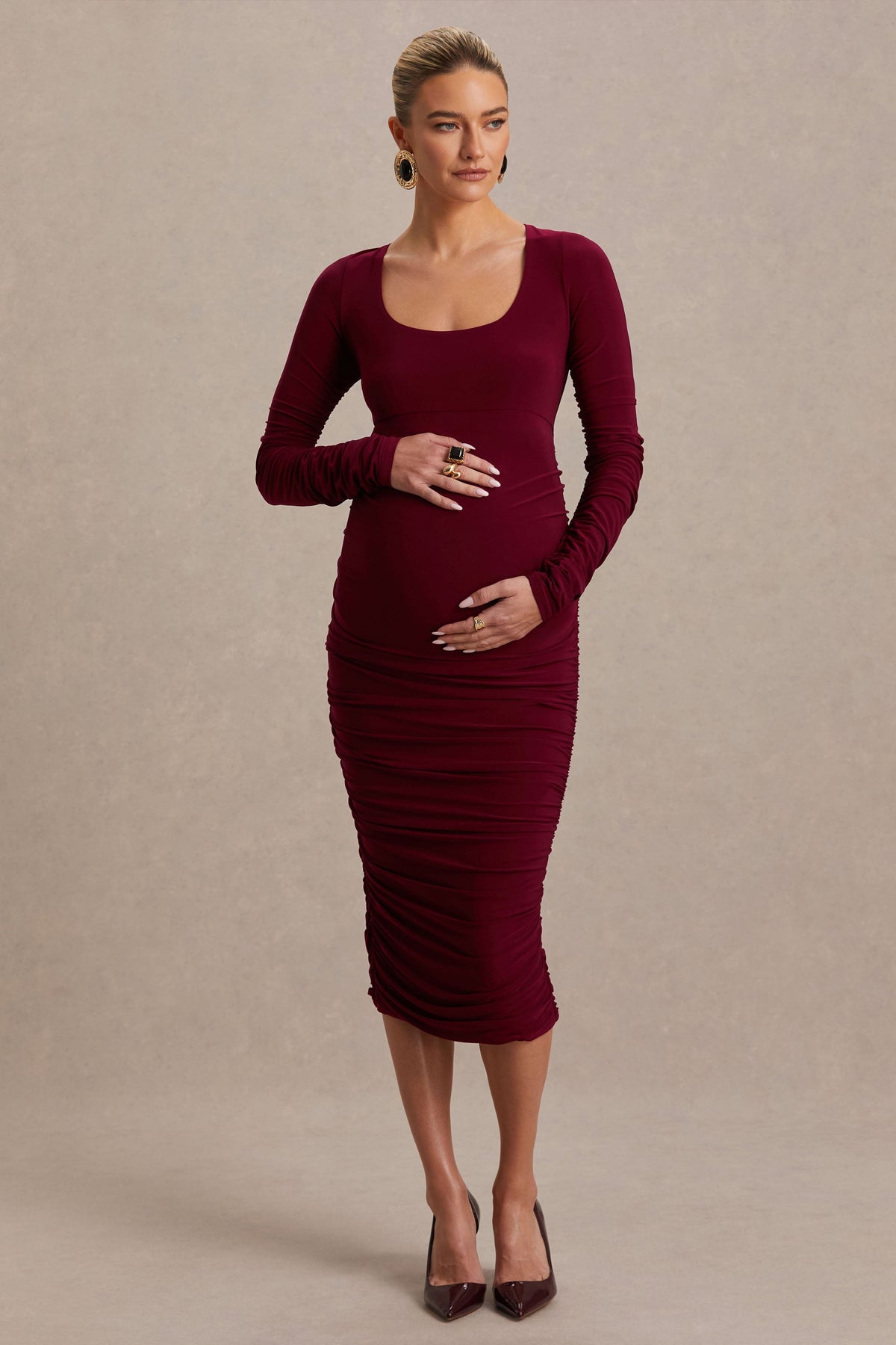 Saffron | Berry Scoop-Neck Maternity Midi Dress