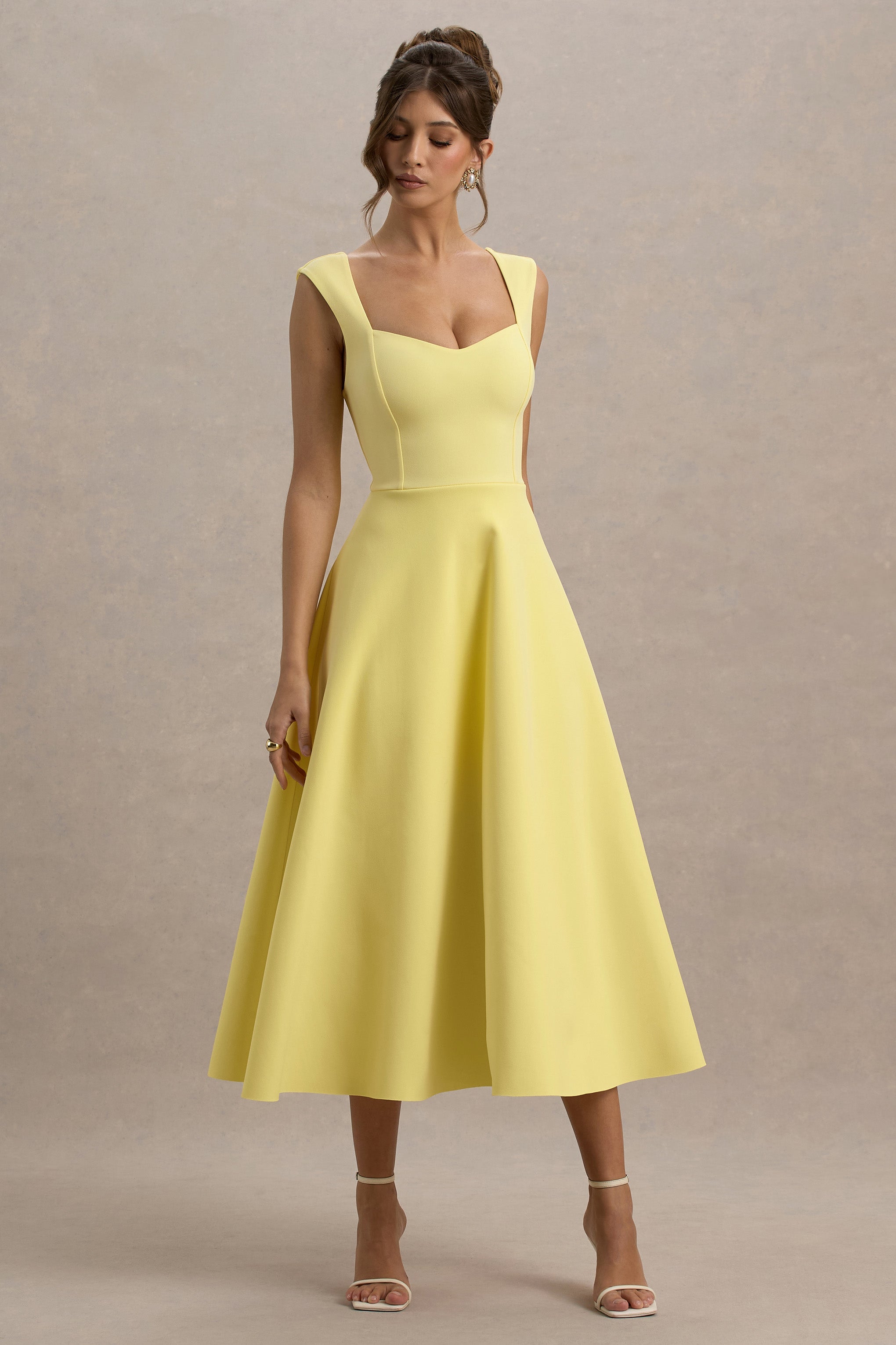 Andromeda | Lemon Sweetheart-Neck Midi Dress