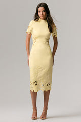 Guest List | Lemon High-Neck Midi Dress With Cut-Out Crochet Detailing