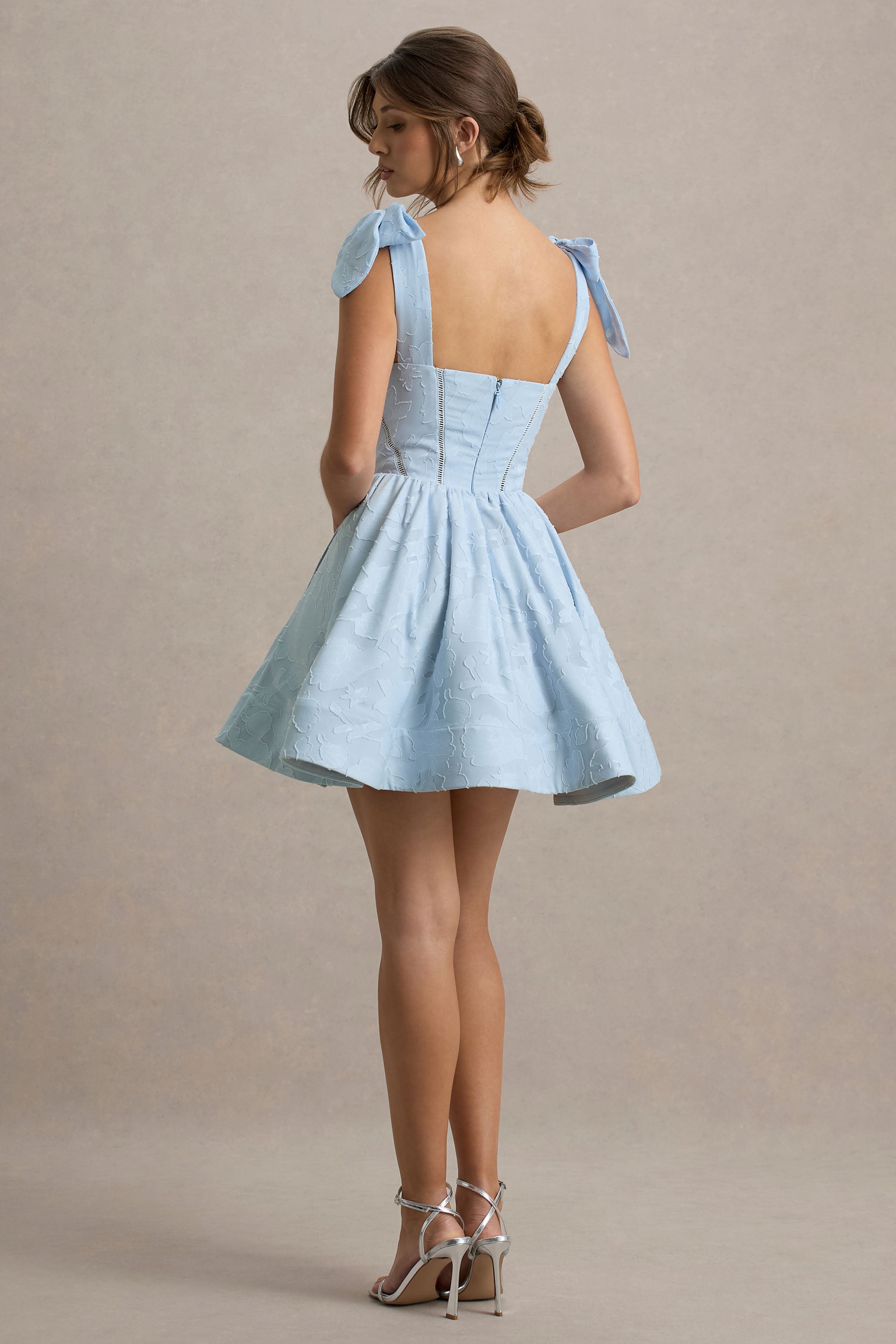 Bethani | Light Blue Skater Mini Dress With Bow Straps
