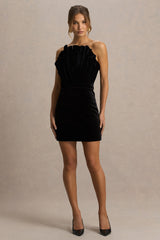 Polly | Black Velvet Ruffled Strapless Mini Dress