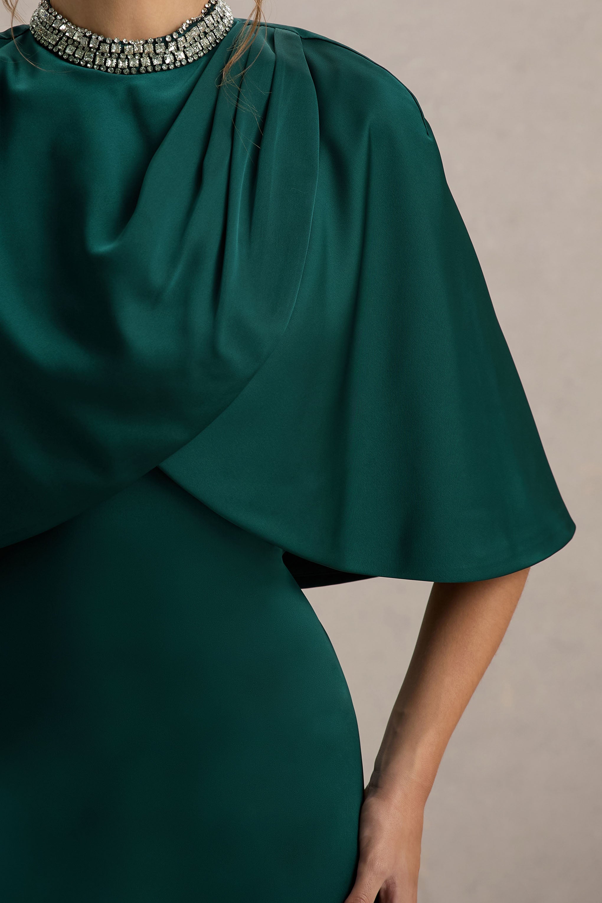 Diletta | Bottle Green Cape Maxi Dress