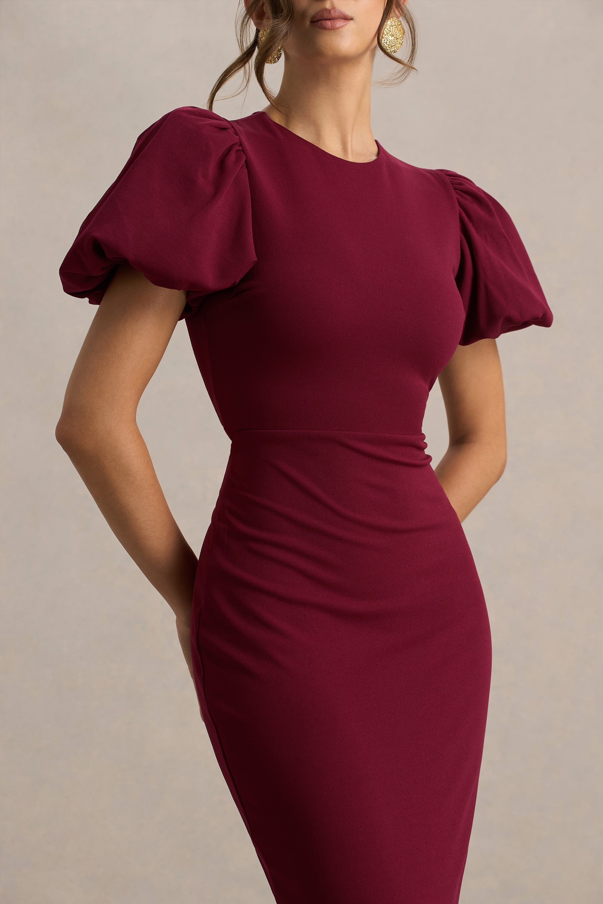 Dakota | Burgundy Puff-Sleeve Midi Dress