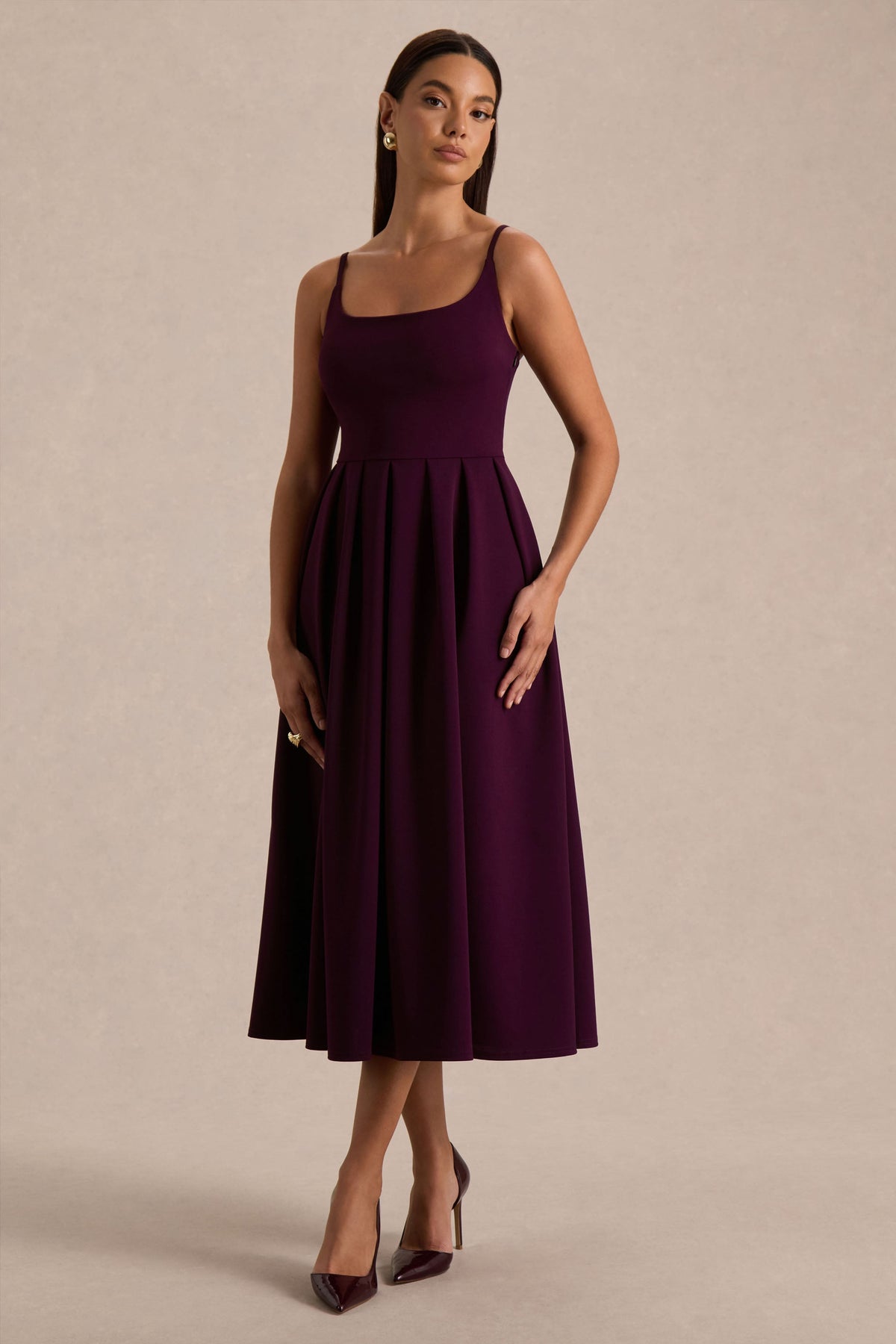 Jamila | Plum Scoop-Neck Midi Dress