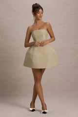 Clarabell | Cream Sequin Bandeau Structured Mini Dress