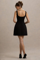 Corey | Black & White Sweetheart Mini Dress With Bow Details