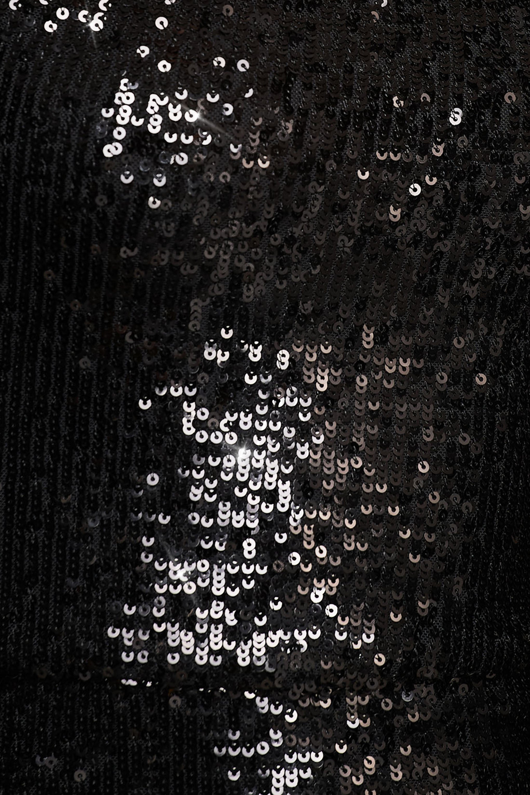 Adeline | Black Sequin Crew-Neck Midi Dress With Cape Sleeves