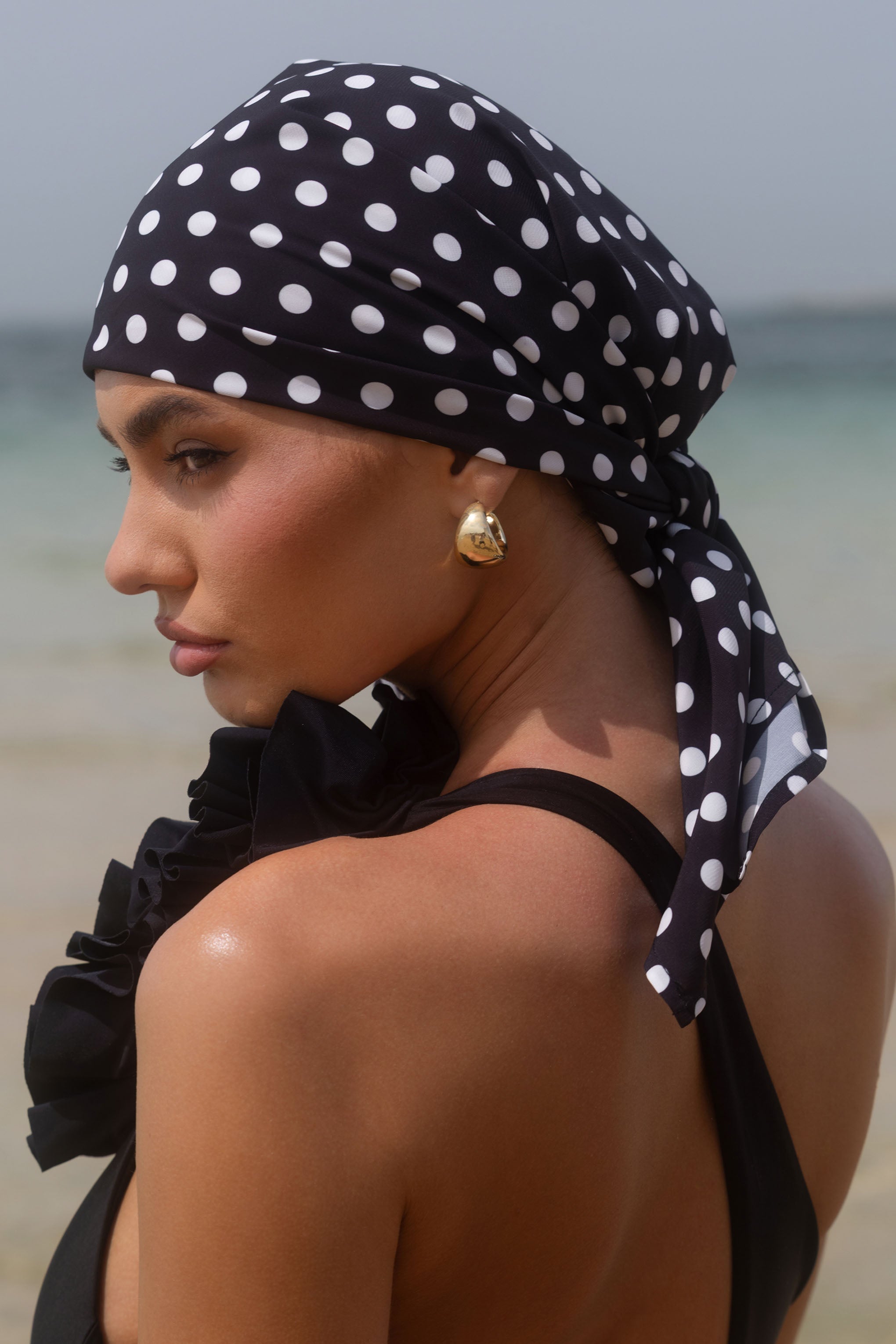 Alara | Black Polka Dot Chiffon Scarf