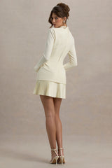 Athena | Cream Long-Sleeve Mini Dress With Pleated Hem