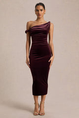 Carella | Burgundy Velvet Twisted Asymmetric Midi Dress
