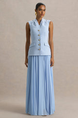 Heavenly | Powder Blue High Neck Maxi Dress With Pleated Detailing