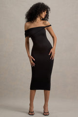 Skye | Black Twisted Bardot Midi Dress