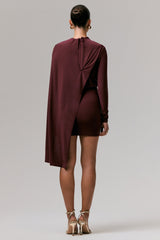 Celeste | Burgundy Long-Sleeve Mini Dress With Cape Sleeve