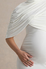 Augustina | White Maternity Midi Dress With Cape