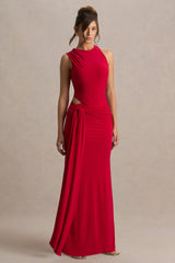 Neile | Red Crew-Neck Maxi Dress With Cut-Out and Sash Details