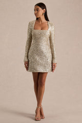 Invite | Gold Sequin Square-Neck Mini Dress