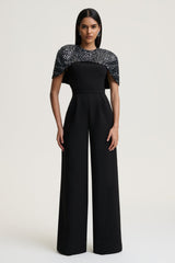 Eloriana | Black Hand-Embellished High-Neck Jumpsuit