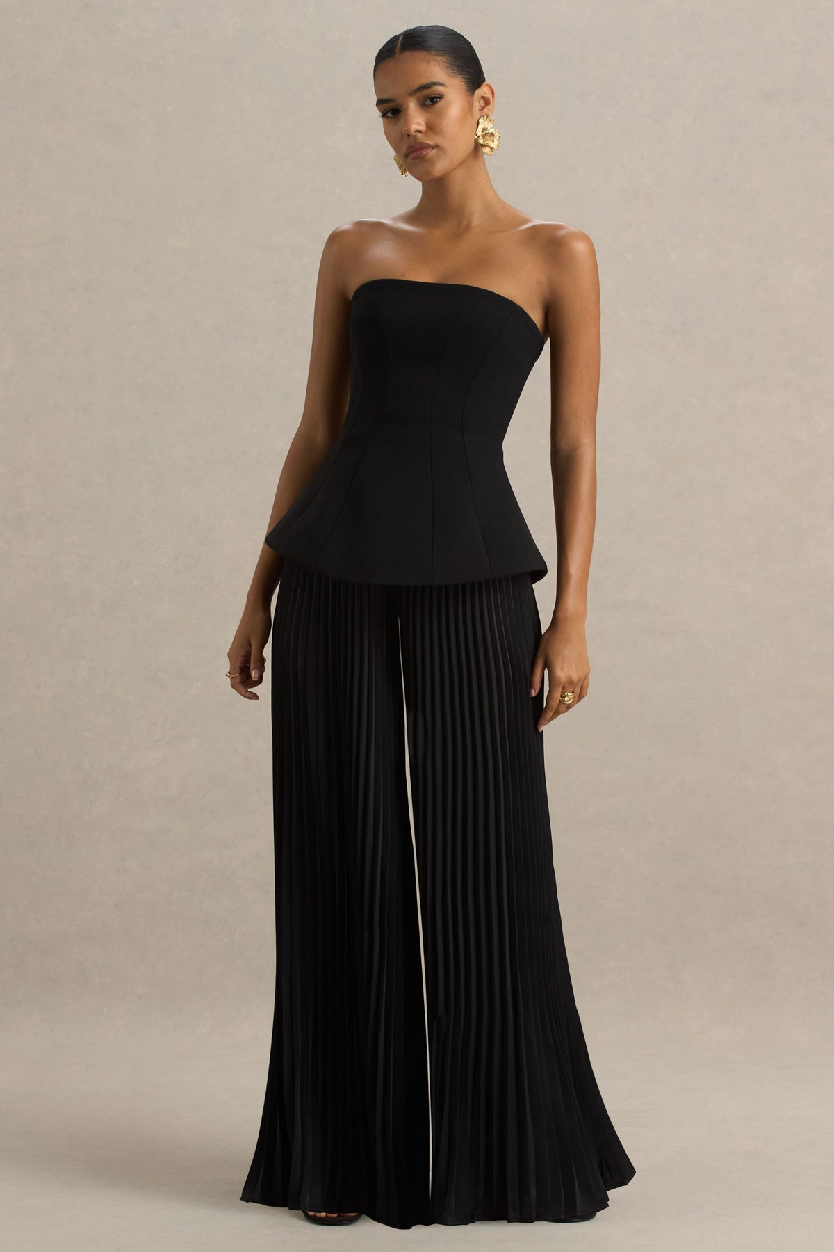 Feeling Good | Black Bandeau Jumpsuit With Pleated Trouser