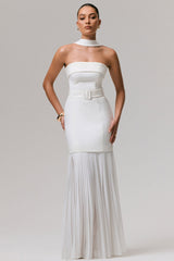 Jaquetta | White Belted Maxi Dress With Pleated Chiffon Skirt