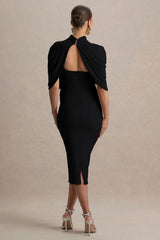 Augustina | Black Maternity Midi Dress With Cape