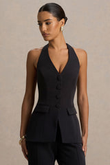 Tecla | Black Button-Up Tailored Waistcoat