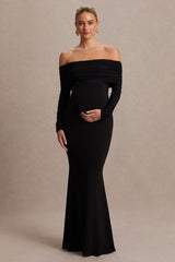 Pretty Perfect | Black Maternity Bardot-Neck Maxi Dress