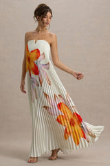Bergamot | Orange Floral Satin Sweetheart Maxi Dress