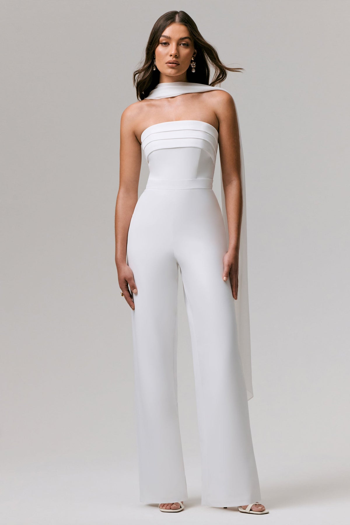 Enchanted | White High-Neck Jumpsuit With Scarf