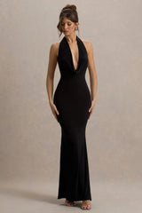 Milani | Black Backless Cowl Neck Fishtail Maxi Dress