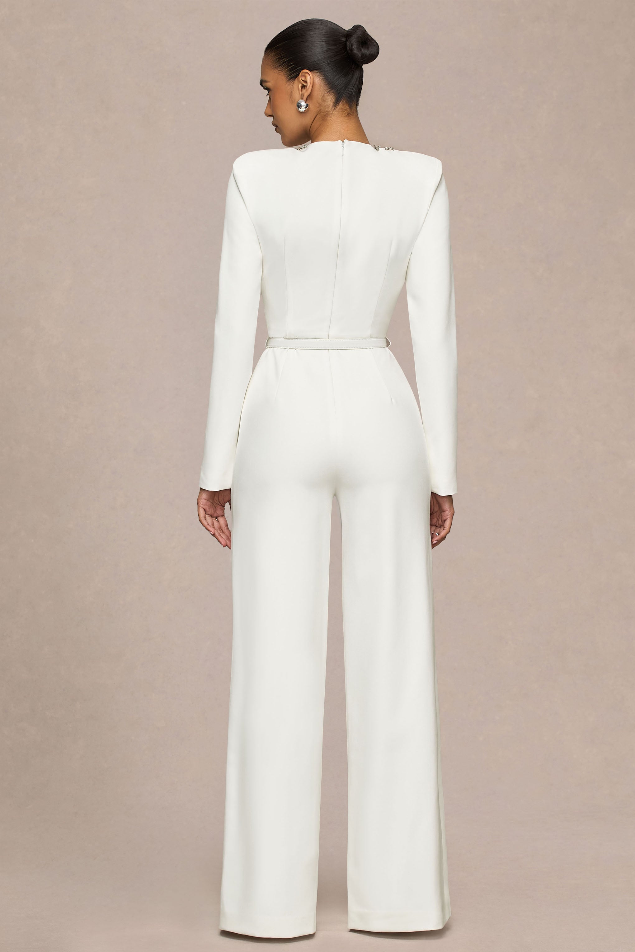 Prize | Cream Crew-Neck Jumpsuit With Embellishment Detail