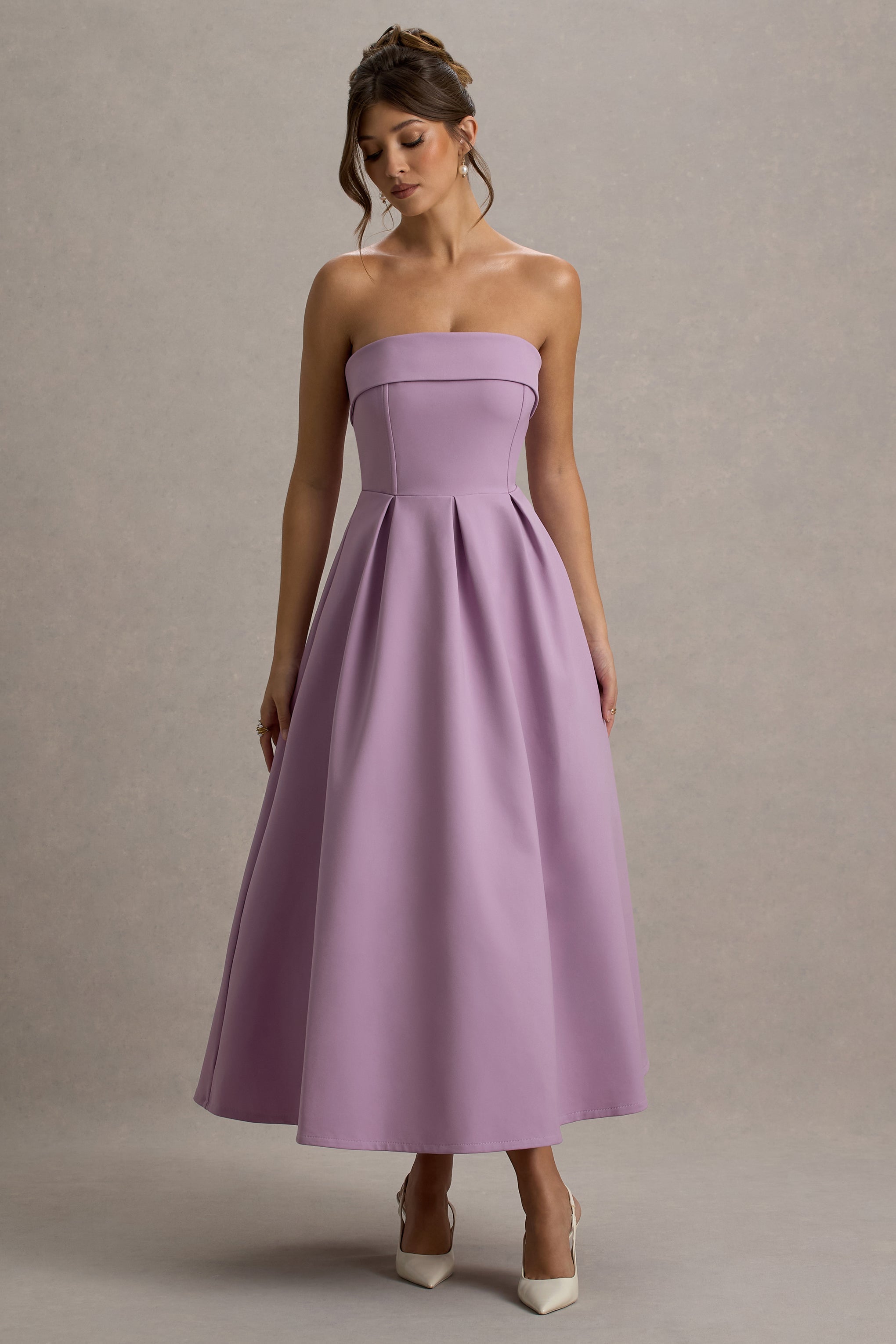 Annalise | Lilac Bandeau Skater Midi Dress