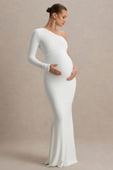 Heloise | White Asymmetric One-Sleeve Maternity Maxi Dress