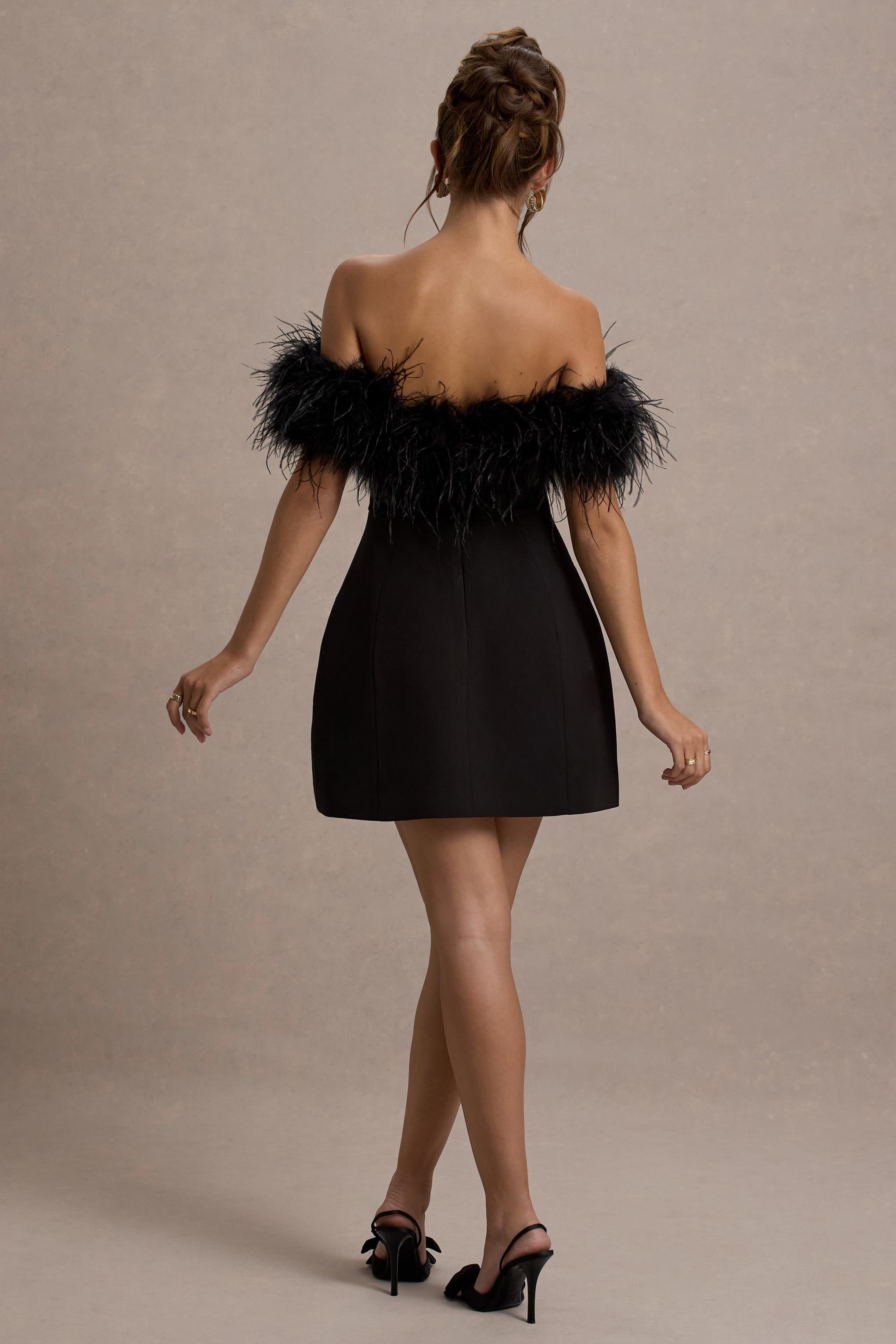 Palace | Black Bardot Mini Dress With Feather Trim