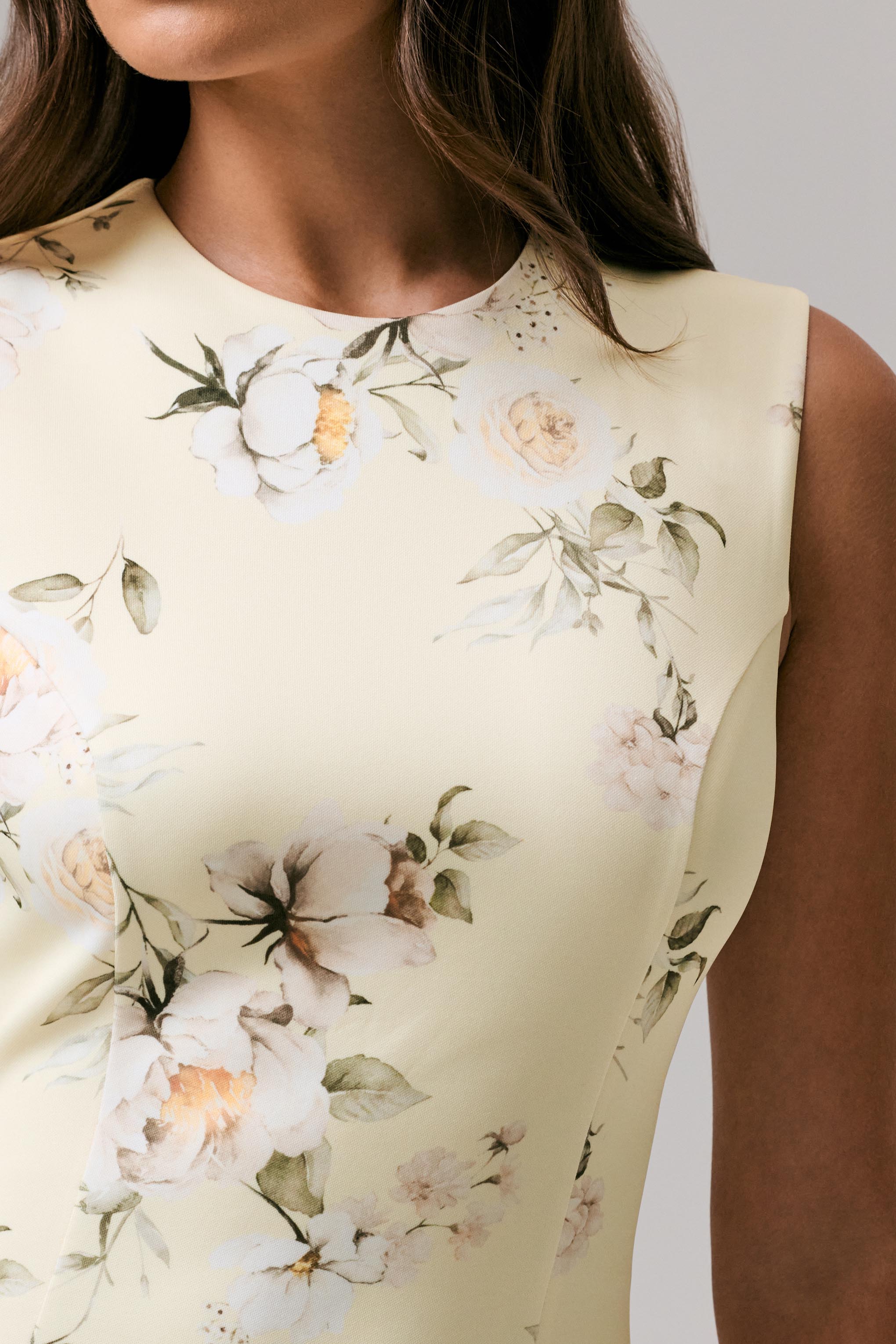 Priceless | Lemon Print Crew-Neck Fishtail Midi Dress