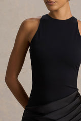 Akari | Black Crew-Neck Maxi Dress With Satin Skirt