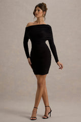 Zhara | Black Ruched One-Shoulder Bodycon Mini Dress