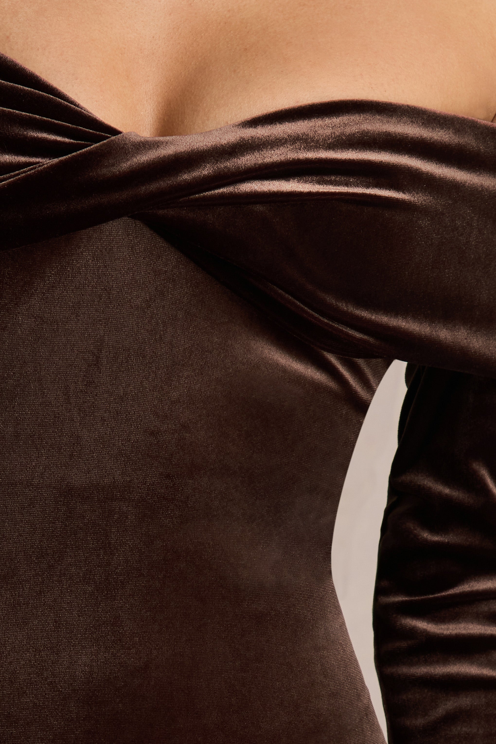 Compliment | Brown Velvet Bardot Midi Dress