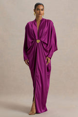 Tina | Pink Satin Plunge-Neck Embellished Maxi Dress