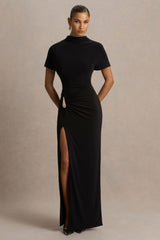 Arlena | Black High-Neck Wrapped Maxi Dress