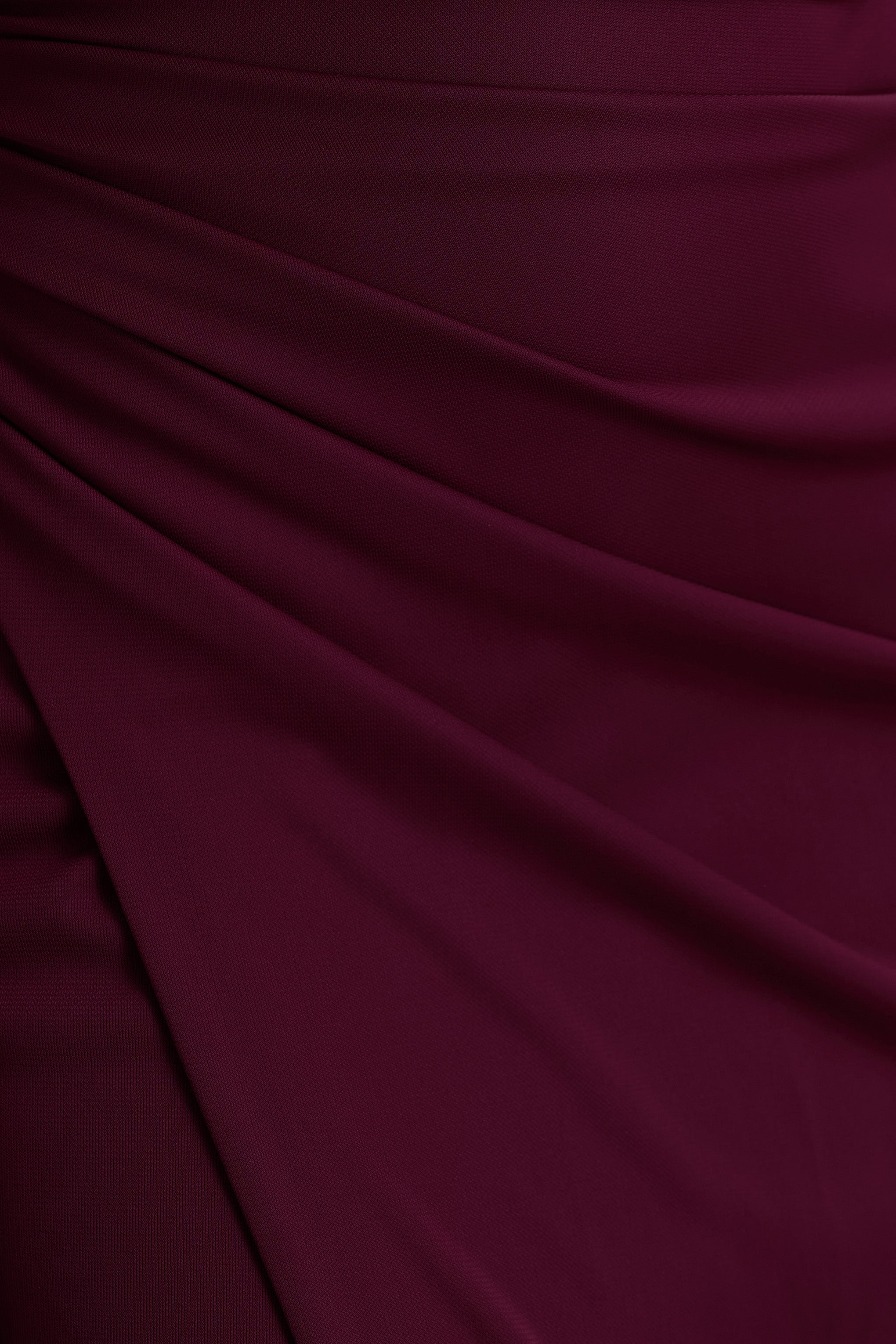 Lola | Burgundy Asymmetric-Neck Maxi Dress With Ruched Detailing And Front High-Split