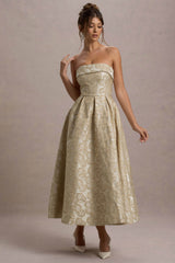 Zuma | Gold Metallic Jacquard Strapless Midi Dress