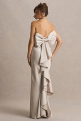 Talulla | Champagne Satin Bandeau Maxi Dress With Ruffled Detail