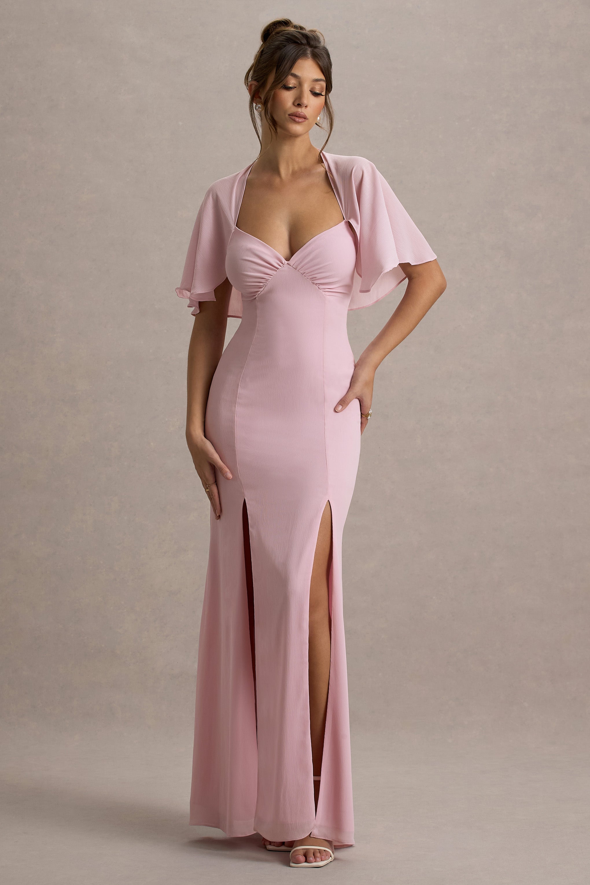 Stila | Pale Pink Plunge-Neck Maxi Dress With High Front Split