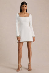 Caia | White Embellished Square-Neck Mini Dress
