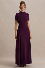 Alea | Burgundy High-Neck Short-Sleeve Maxi Dress