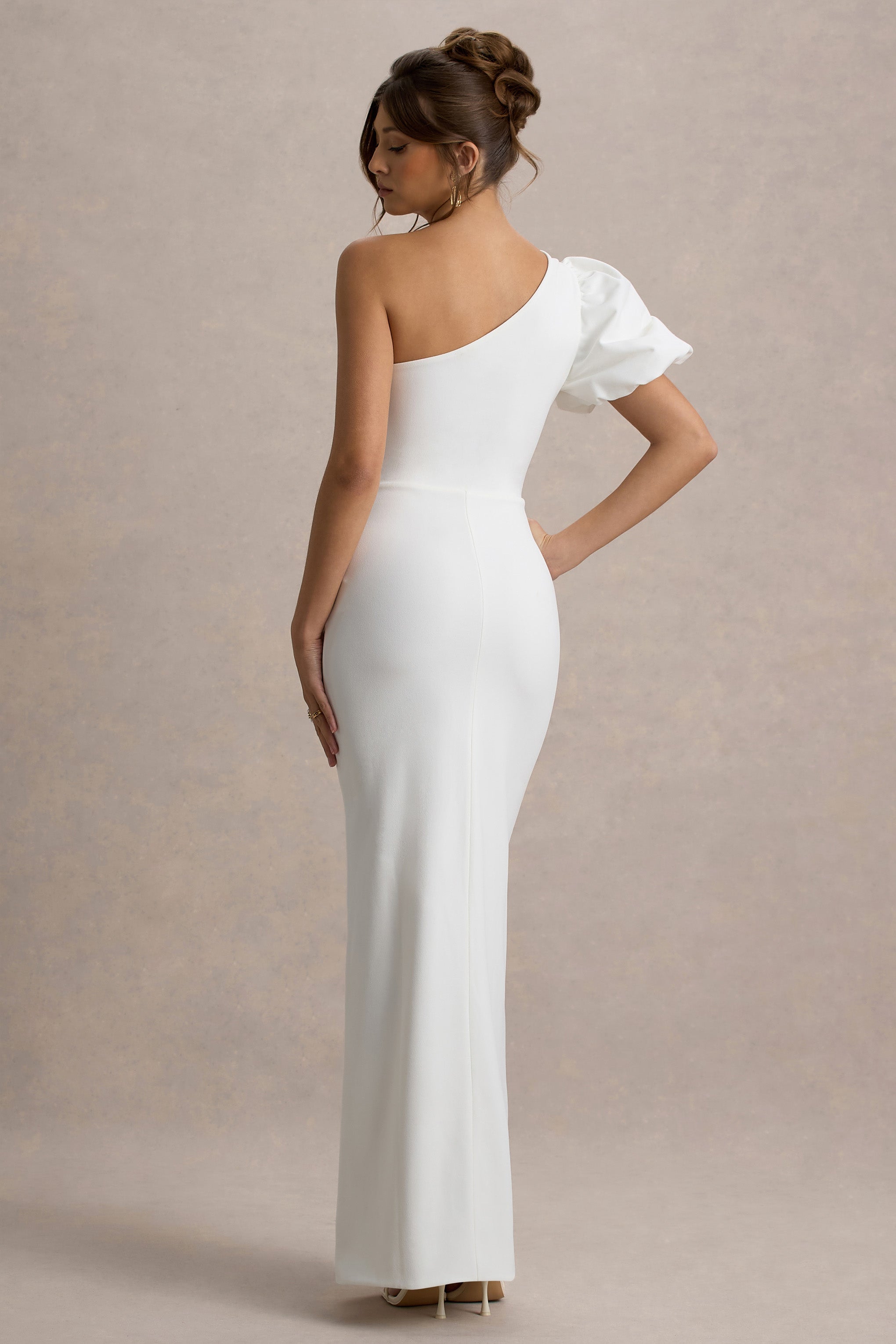 Vittoria | White Asymmetric Puff-Sleeve Split Maxi Dress