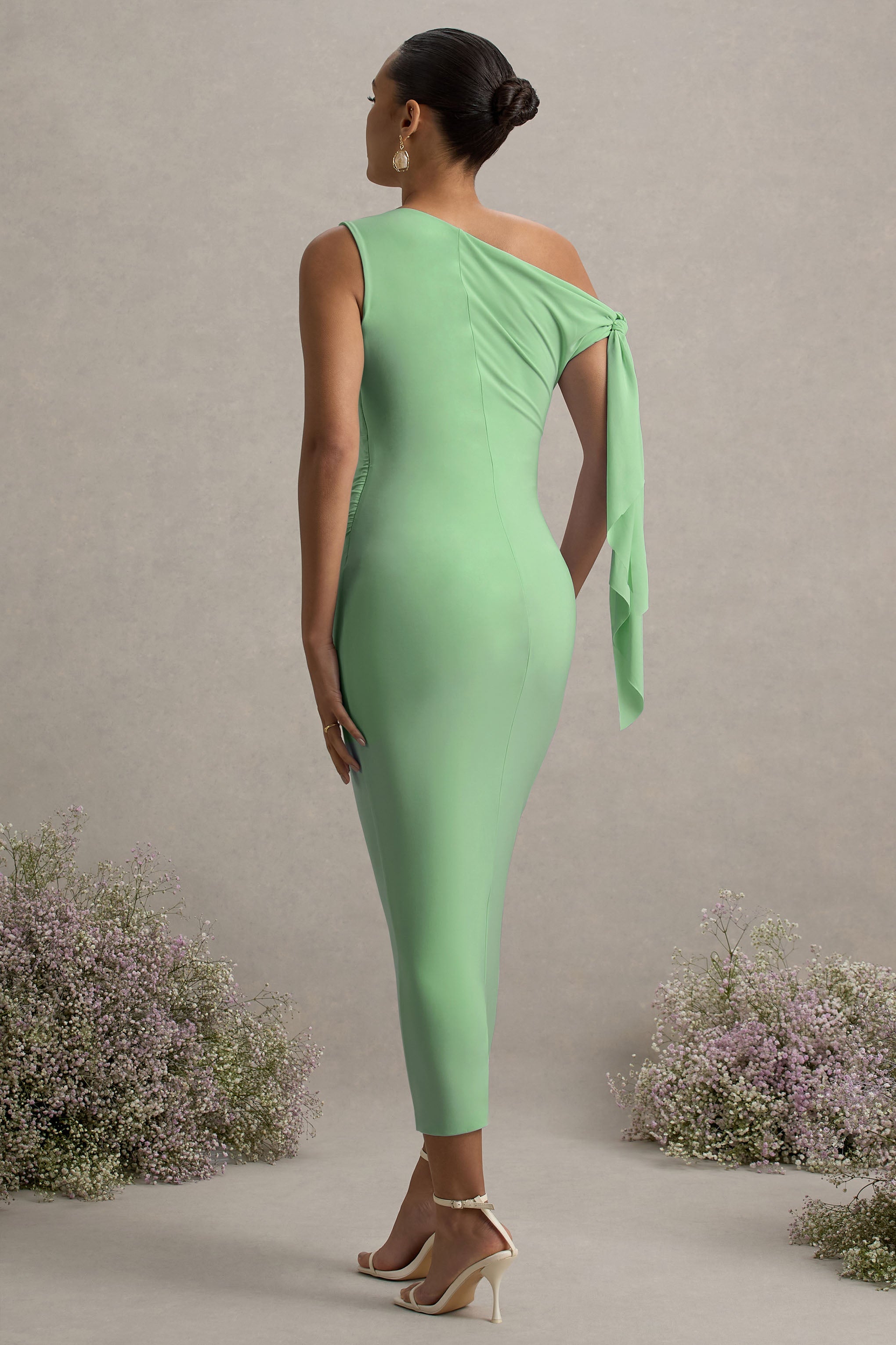 Katarine | Light Green Asymmetric Knot Maternity Midi Dress