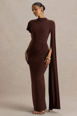 Tropic | Brown High-Neck Maxi With Long Cape Sleeve