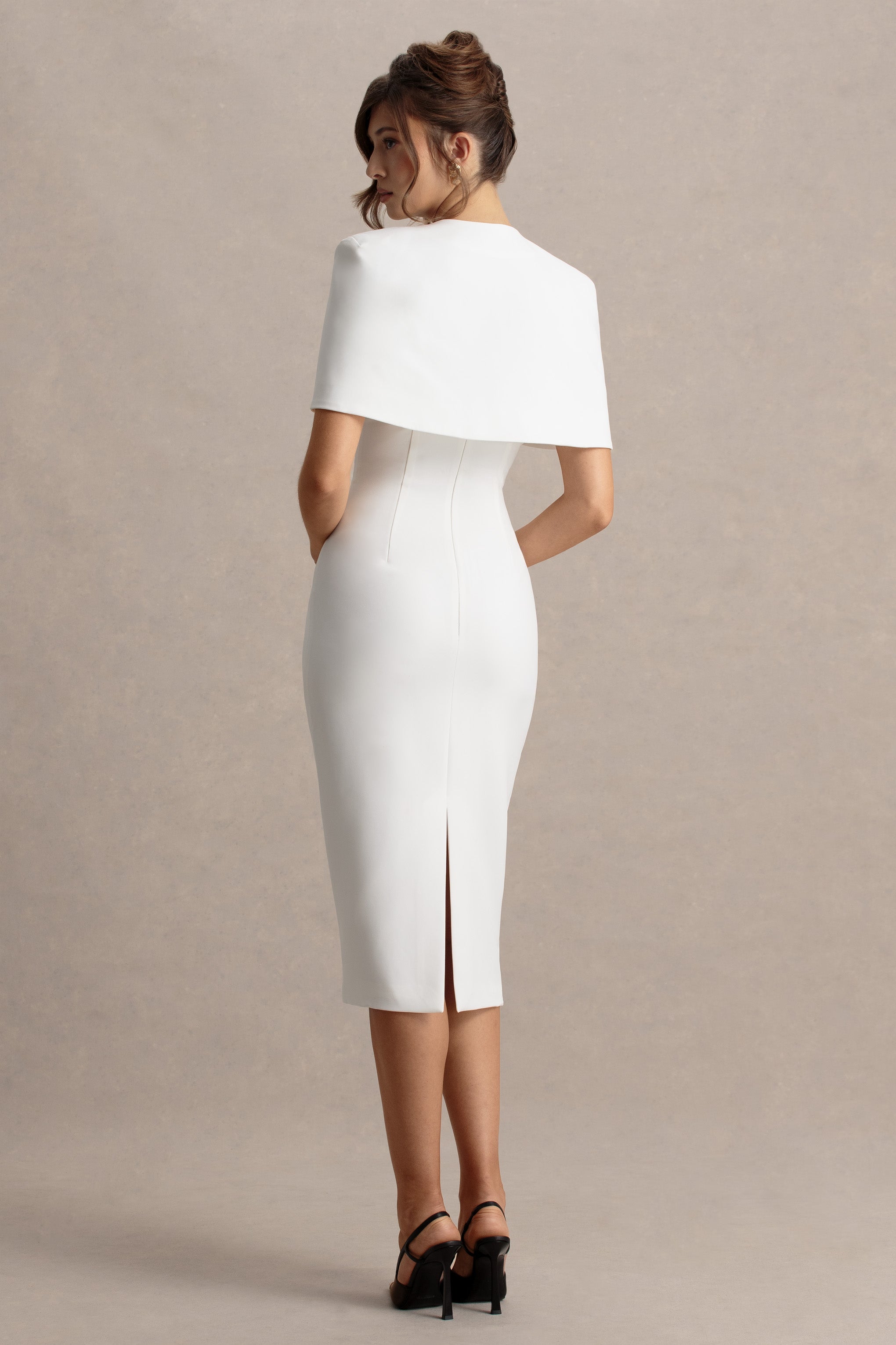 Baylor | White Midi-Dress With Removable Cape